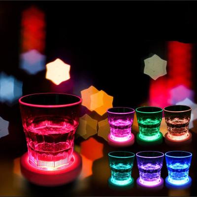 China Viable Glowing Wine Bottle Coaster LED Mat Plastic Bottle Pad Light Up LED Tableware Pad Drinks Cup Coasters For Glow Bar Club Party for sale