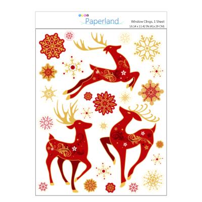 China New Christmas Window Sticker 2021 Window Decoration Stickers Static PVC Clings Promotion Self Adhesive Reusable Seasonal Reindeer for sale