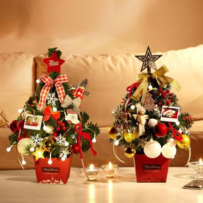 China PVC Handmade Mini Festival Christmas Tree 30 45 60CM In Small Running Ornament DIY Christmas Desktop Indoor Decoration LED Lighting Display for sale