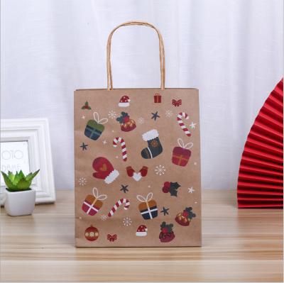 China Recycled Materials Recycled Packaging Gift Box Eco-friendly Christmas Beauty Brown Gift Food Take Away Portable Kraft Paper Bag Storage With Handle for sale