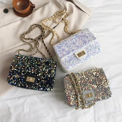 China 2022 Small Square Sequined Simple Chain Bag Waterproof Female Party Evening Cross - Body Bag Women for sale