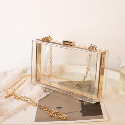 China Hot Selling Acrylic Candy Color Summer Evening Purse Clutch Bag Square Party Box Transparent Chain Ladies Grab Bag Evening Handbags for sale