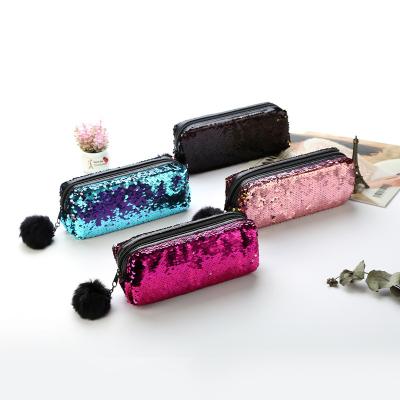 China Cute Sequin Bag Ball Pen Bags New Style Hair Sequin Cosmetic Pillow Mermaid School Kids Pencil Case Filter Frame School for sale