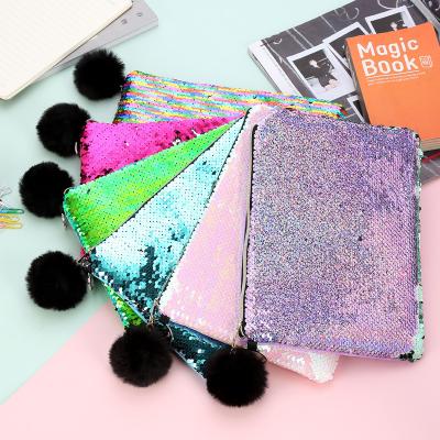 China School Pen Bags Hot Sale Sequin High Capacity Hair Ball Mermaid Children Cute Popular Pencil Case Make Up Bags for sale