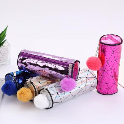 China School Pen Bags Fashion Cylinder Hair Pen Case Laser Fidget Bling Bling Pencil Case Stationery Bags for sale