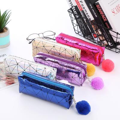 China School Pen Bags Radiation Pu Symphony Rhombus With Hair Ball Pencil Cases Bag School Gift Box For Pen for sale