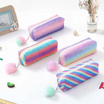 China School Bling Bling Trendy Pen Bags Rainbow Colors Glitter Chalk Stationery Pencil Case Instant Popular Pouch for sale