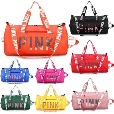 China Famous Brand Shopping Custom Designer Fashion Ladies Pink School Sequin Sport Gym Travel Duffel Bag for sale