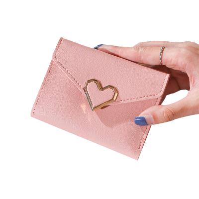 China Wholesale Fresh Metal Short Mini Wallet Purse Women Brand Heart-shaped Waterproof Factory New for sale