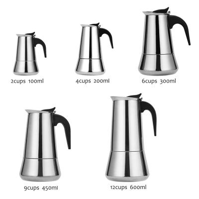 China 2021 Stocked Wholesale Stocked Stainless Steel Stove Induction 6cup Coffee Mocha Pot for sale