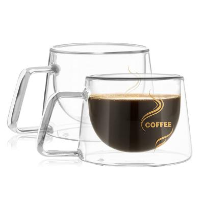 China 6oz Viable Clear Glass Tea Cups Drinkware Double Wall Glass Coffee Mugs Mug With Handle For Espresso Cappuccino Latte Beverage for sale