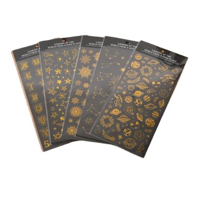 China Wholesale Decorative Nail Custom Die Cut Clear Metallic Sticker Decal Hot Stamping Gold Foiled Label for sale