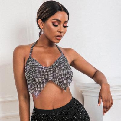 China LH653 Club QUICK DRY Crystals Crop Top Shinny Diamante Rhinestone Bling Chain Sparkly Crystal Crop Tops for sale