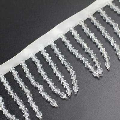 China Viable New Arrival Popular Plastic Beaded Crystal 5cm Lace 1.97inch Trim Ribbon Tassel Fringe LH-GPA009 for sale