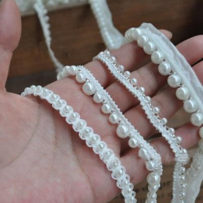 China 3D Stock Design Fashion Style 1.5CM White Mesh Beaded Lace Trim LH-GPA013 New Various Styles for sale