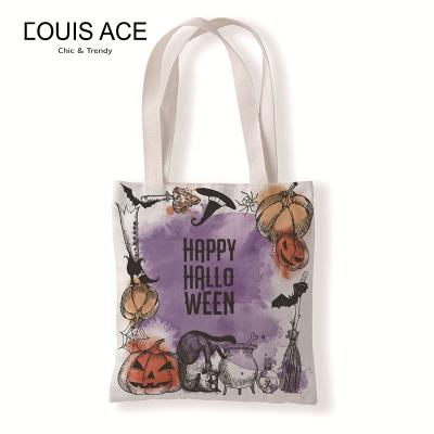 China Fashion Shopping Bag Printing Canvas Handbag Halloween Pattern Decoration Cute Large Capacity Shopping Bag for sale