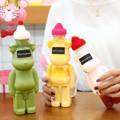 China Hot Sales 350Ml 500Ml 700Ml Disposable PET Beverage Juice Milk Boba Tea Plastic Bottle With Cap Bear Bottle Plastic for sale