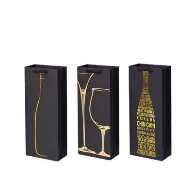 China Wholesale Custom Recyclable Luxury Black Champagne Wine Kraft Paper Tote Bag With Handle for sale