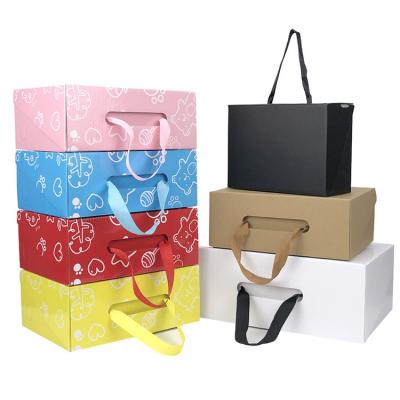 China Low Moq Recyclable Drawstring Shoe Gift Box Portable Custom Paper Shoe Boxes Paper Shoe Boxes for sale