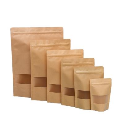 China Factory Wholesale Recyclable Stain Bag Kraft Paper Self Seal Ziplock Bag With Window for sale