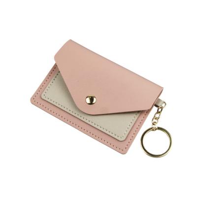 China Popular Small Slim PU Leather Coin Wallet Holder Small PU Credit Cards Color Fashion Candy Key Chain for sale