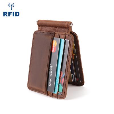 China Wholesale Vintage RFID Blocking Universal Lightweight Genuine Leather ID Card Holder Card Holder Wallet for sale