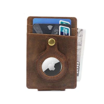 China Custom Crazy Dollar Coin Horse Man Wallet Fashion Amazon Airtag Leather Card Holder Purse With Money Clip for sale