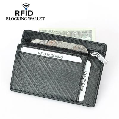 China New Credit Card Holder Cash Amazon Wallet First Lay Carbon Fiber Credit Business Card Holder Coin Purse RFID Leather Wallet for sale