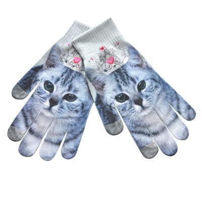 China Delicate Customized Adult Finger Gloves 3d Pattern Printed Warm Winter Screen Touch Gloves for sale