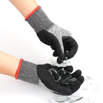 China CE En388 Level 5 Cut Resistant Sandy Nitrile Coated Cut Resistant Gloves Anti Working Gloves for sale