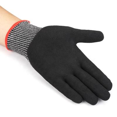 China 13 Gauge Hppe Cut Resistant Working Gloves Cut Protection Level 5 Sandy Nitrile Coated Cut Resistant Gloves for sale