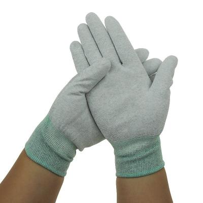 China Wefocus Safety Antistatic Work Glove White Polyester Coating Nitrile PU Coated Esd Carbon Palm Safe Fit Glove for sale