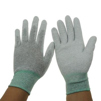 China 2020 Hot Sale 13g Anti Esd White Carbon Fiber Anti Static Gloves Manufacturer With PU Coating for sale