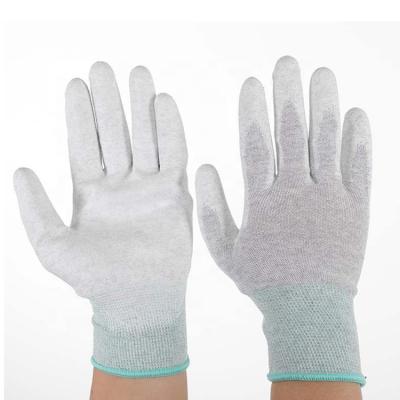 China Wefocus Manufacturer 13g Polyester Anti Static Anti Static PU White Lint Free Palm Fit Carbon Fiber Esd Antistatic Gloves For Work for sale