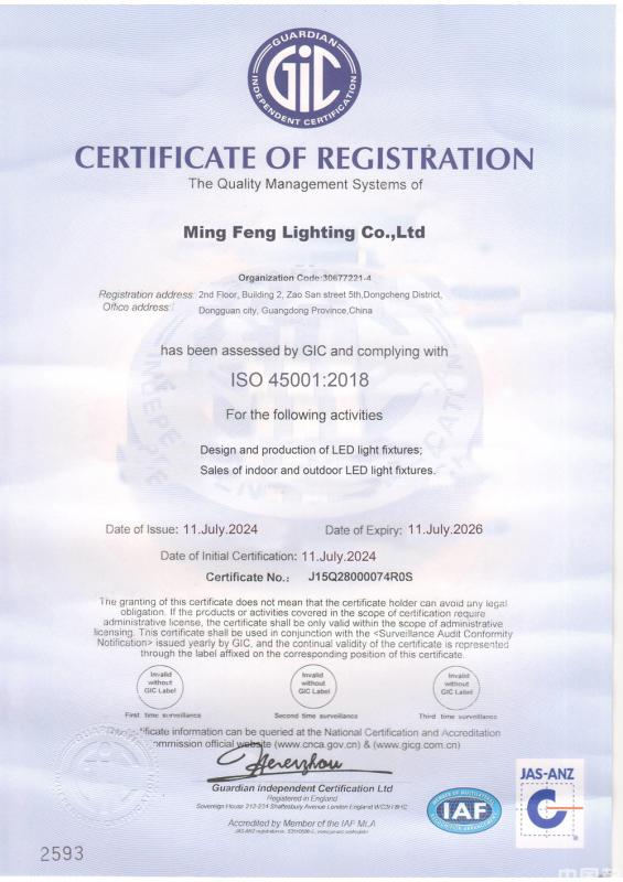 ISO 45001:2018 - Ming Feng Lighting Co.,Ltd.