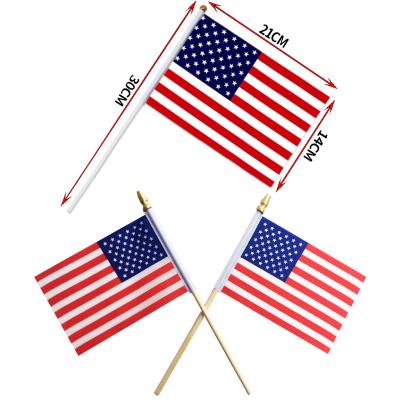 China Hot Sale Mini Wooden Pole Handheld Independence Day Celebration Flag Souvenir Gifts Promotion Plastic Hollow Flag Pole Wholesale for sale