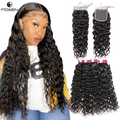 China Wholesale Water Wave 3 in 1 Bundles With Closure Water Wave Cuticle Aligned Hair Bundles Vendor Extensions Unprocessed for sale