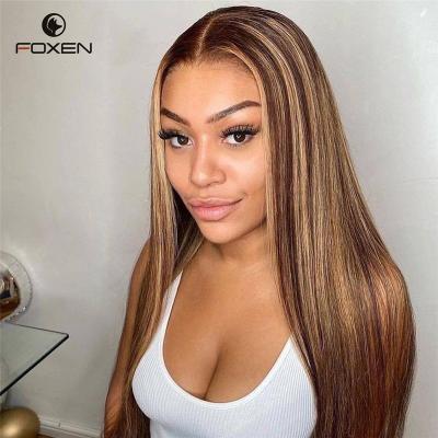 China Blonde Highlight Pre Plucked Sheer Thin Silky Straight Full Lace Frontal Wig 13X6 30 Inch Long Swiss Full Lace Transparent Wig For Women for sale