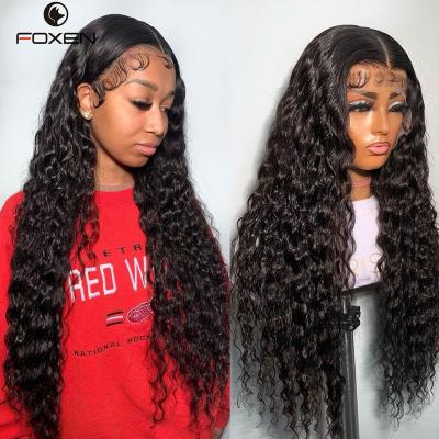 China All 30 40 Inches Deep Wave Hd Transparent Swiss Lace Full Human Hair Frontal Wigs Pre Plucked Hairline Virgin Raw Cuticle Aligned for sale