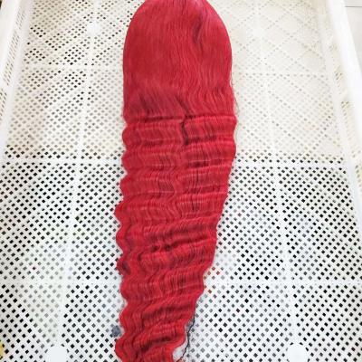 China Hd Wholesale Burgundy Deep Wave Red Colored Human Hair Full Wave Wigs Full Lace Wigs For Women Color 28 30 Inch Red Deep Wave Wig for sale