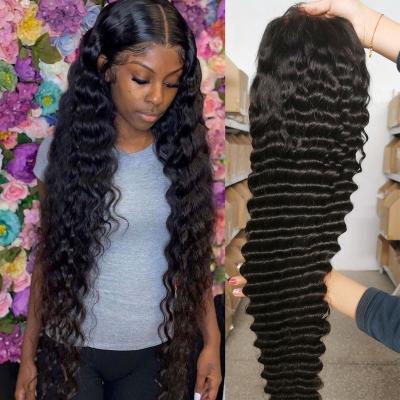 China Women's Deep Wave Private Label Remy Glueless Wigs For Black With Baby Hair Dropshipping Lace Front Wig 5X5 Lace Front Closure Wholesale Wig for sale