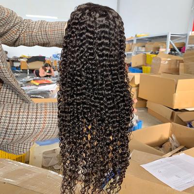 China Deep Wave Unprocessed Brazilian Human Hair Full Lace Wig OEM Vendors Water Wave Virgin Cuticle Aligned 100% Swiss Full Lace Hair Wig for sale