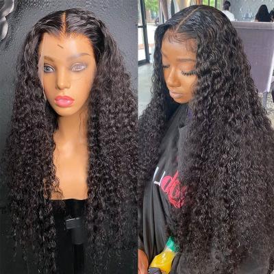 China Glueless Remy Human Hair Lace Front Curly Wig Lace Transparent Water Curls Frontal Wigs For Color Woman Brazilian 40Inch Full Wig for sale