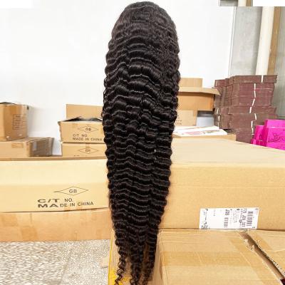 China Transparent Lace Front Wig Deep Wave 180 Density 30 Inch Cuticle Aligned Wigs Pre Plucked Hair Lace Front For Black Women Deep Wave for sale