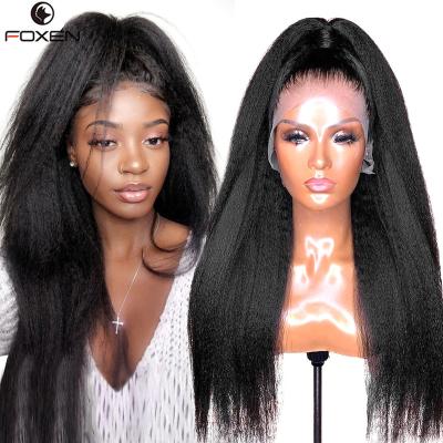 China Cheap Full Hd Raw Brazilian Straight Human Hair Yaki Virgin Yaki Virgin Hair Closure Front Wig Pre Plucked Lace Front Wig For Black Women for sale