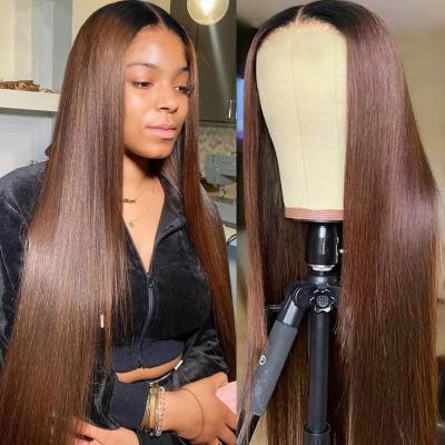 China All 180% Density Swiss Lace Frontal Wig 30 Inch Hair Transparent Lace Front Wigs Ombre Brown Hair Chocolate Brown Wigs for sale