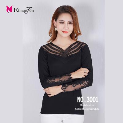 China Wholesale Breathable Korea Design Women's Half High Neck Collar Long Sleeve Base Modal Cotton Ladies Blouse Tops Shirt for sale