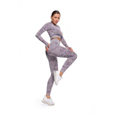 China Camouflage Printed Yoga Women's Fitness Top Set Breathable Running Women's Yoga Sports Suit Pants Gaiters for sale