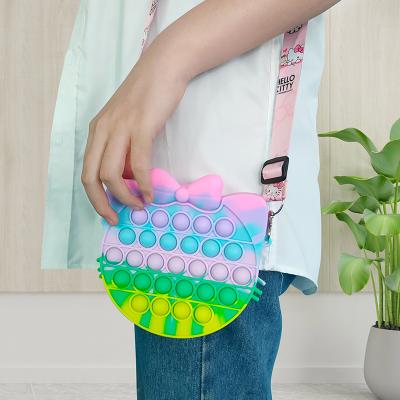 China Mini Fashion Cartoon Kids Shoulder Bag 2021 Fashion Silicone Small Pop It Toss Toy Cartoon Purse For Little Girls for sale