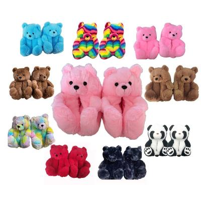 China New fashion ladies teddy bear slippers wholesale fuzzy plush style bedroom fur slippers for women girls for sale